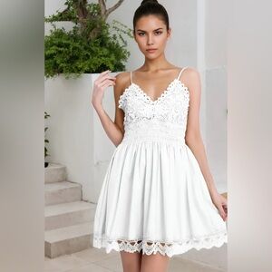 White Lace Spaghetti Strap Dress